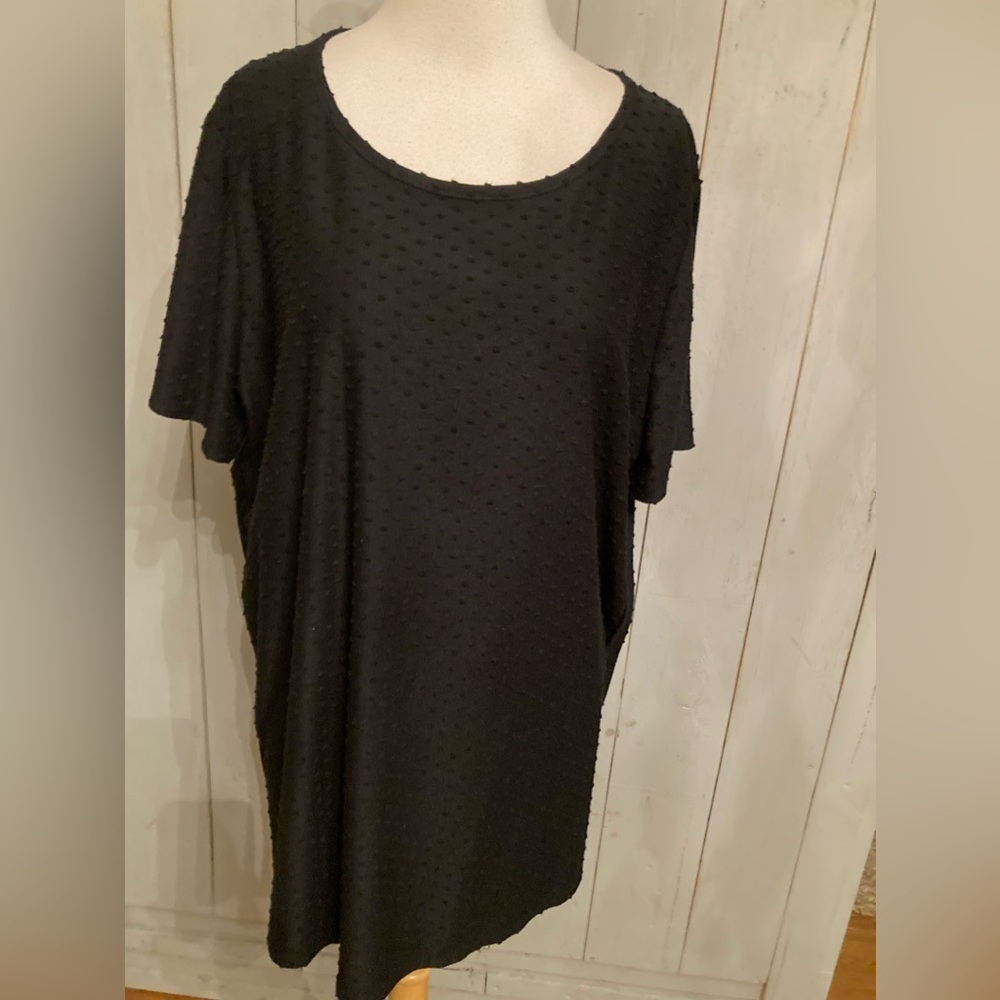 Adrianna Papell XL Black Top Swiss‎ Polka Dot Pullover Split Side So Soft - Picture 3 of 8